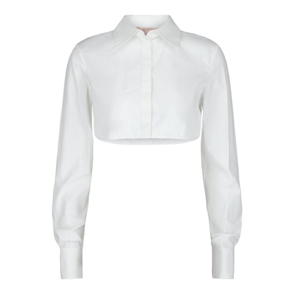 Valentino Cropped Cotton Poplin Shirt White Womens